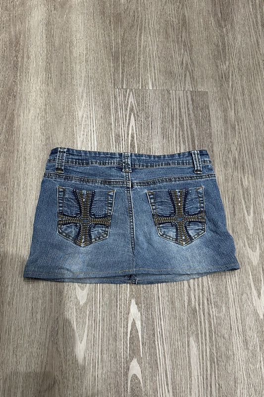 Vintage Sweet Jeans Embroidered Gems Denim Mini Skirt