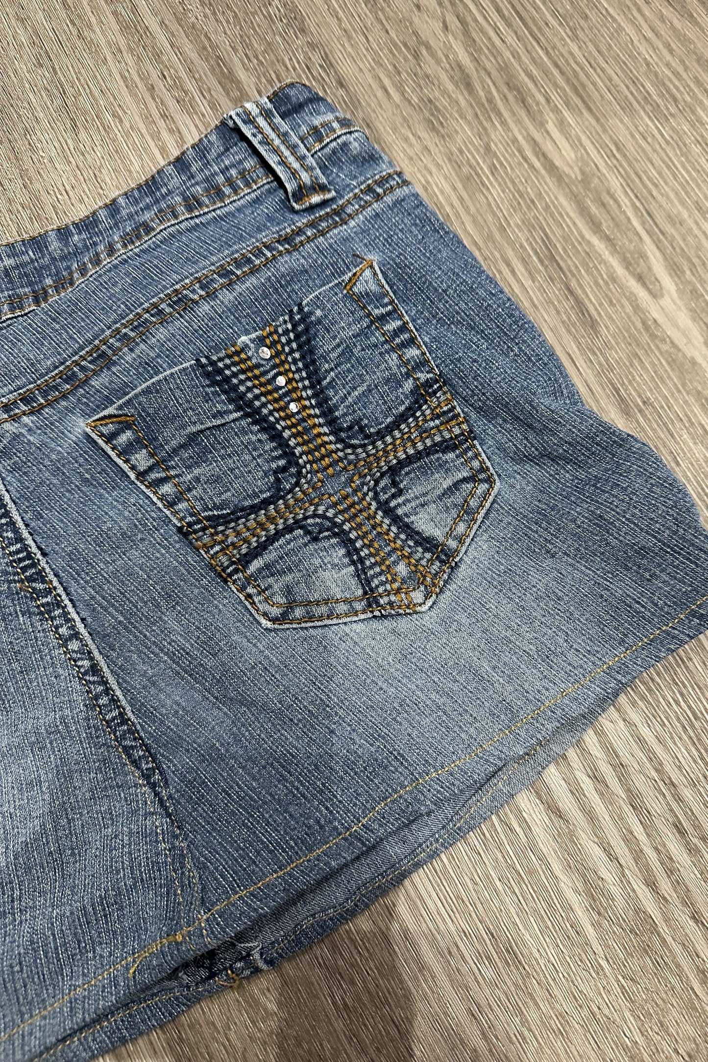 Vintage Sweet Jeans Embroidered Gems Denim Mini Skirt