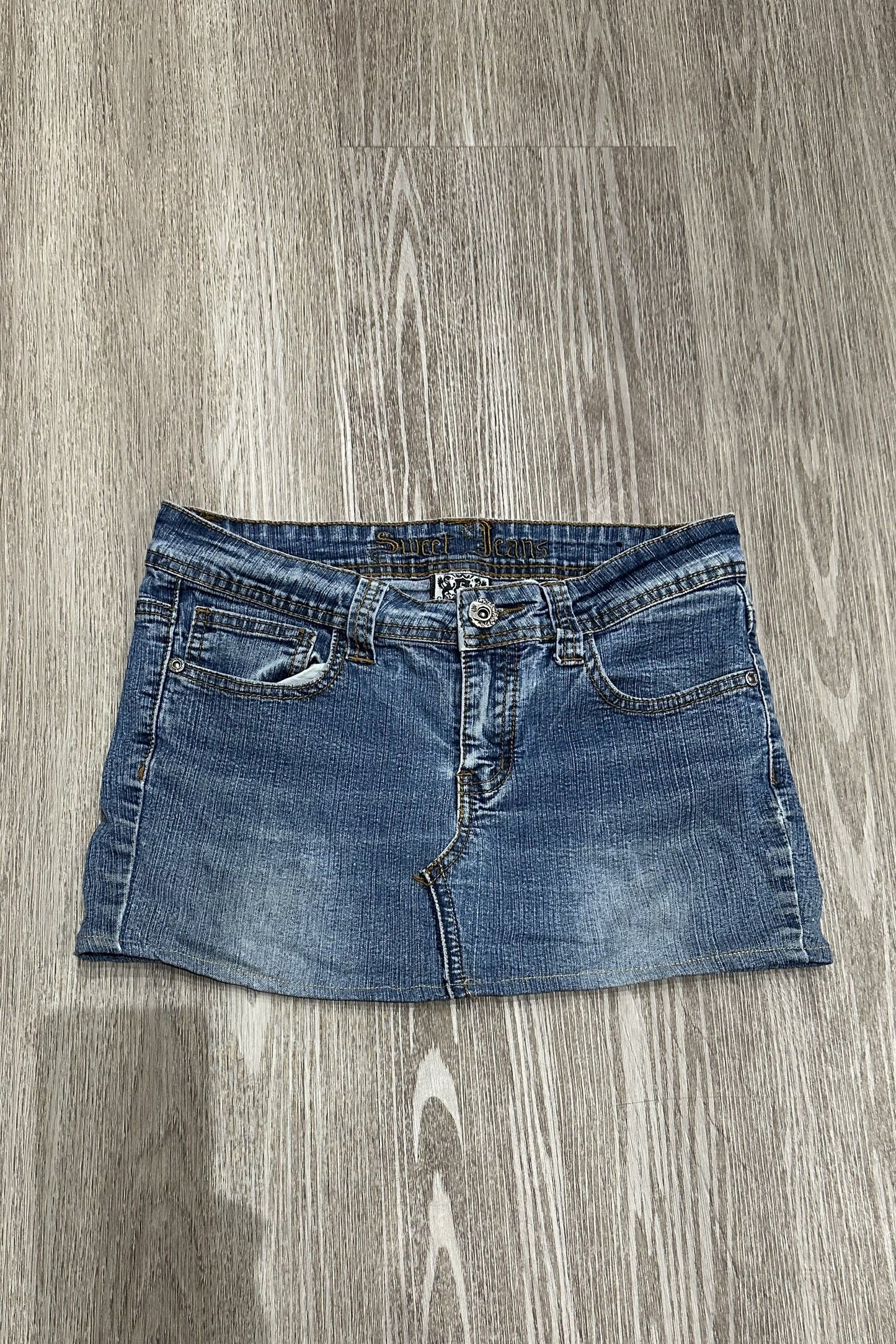 Vintage Sweet Jeans Embroidered Gems Denim Mini Skirt