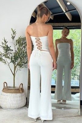 Sydney Fold Over Pants/Tie Top Set White