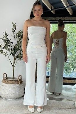 Sydney Fold Over Pants/Tie Top Set White