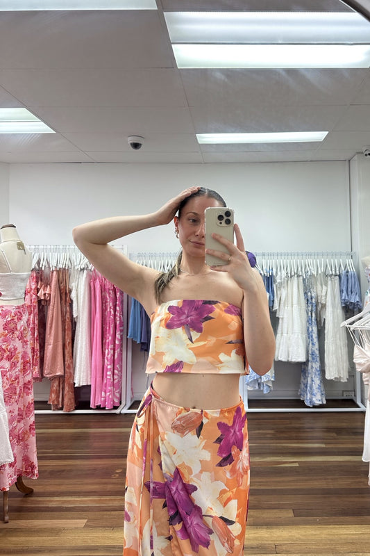 Talia Tropical Floral Top Orange