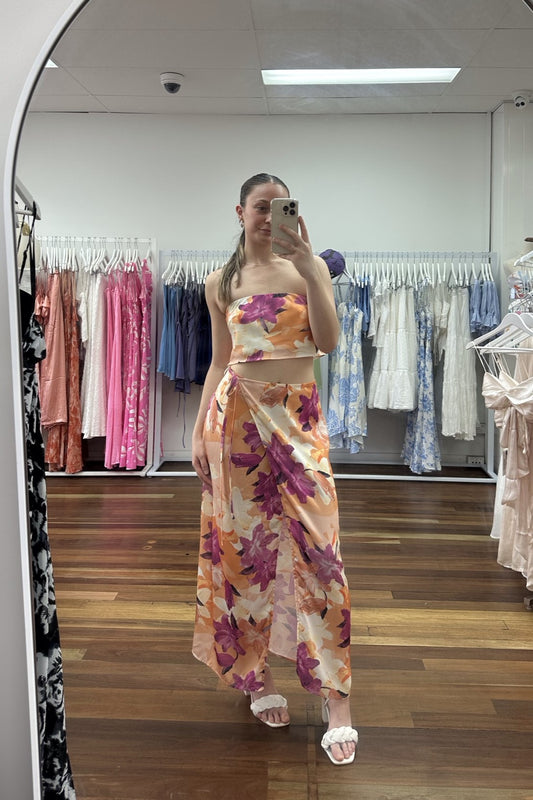 Talia Tropical Floral Skirt Orange