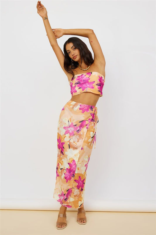 Talia Tropical Floral Top Orange