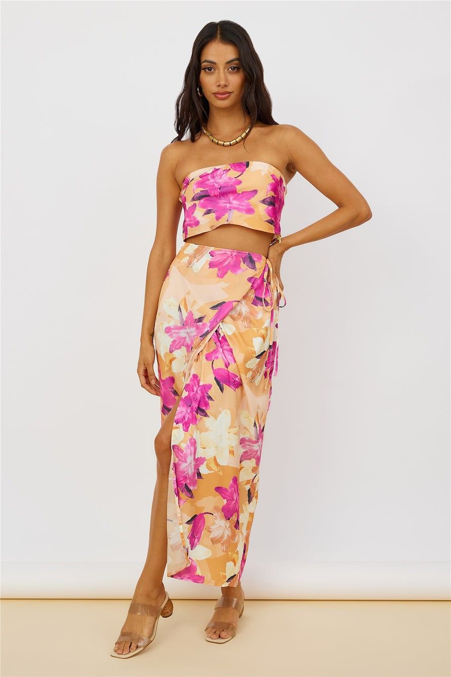 Talia Tropical Floral Top Orange