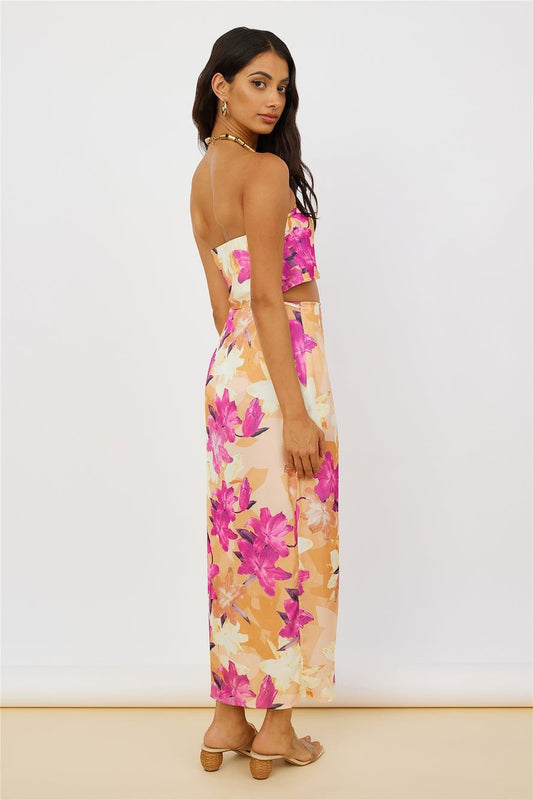 Talia Tropical Floral Skirt Orange