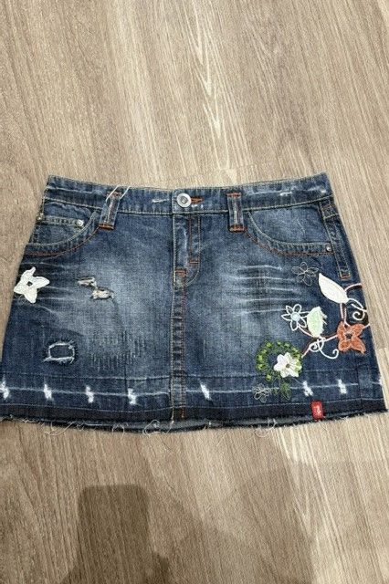 Vintage denim mini skirt embroidered #1