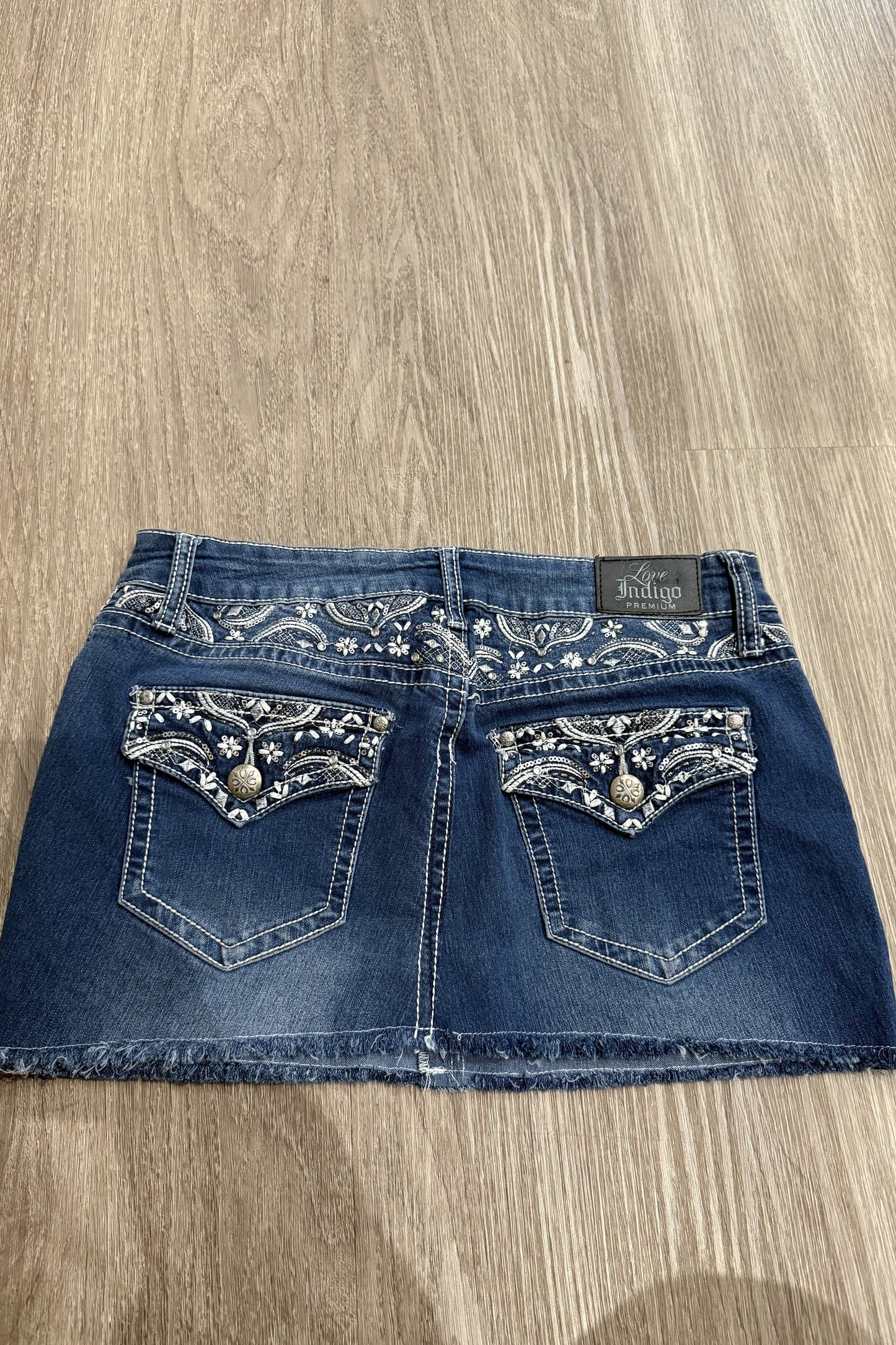 Vintage denim mini skirt embroidered sequins #3
