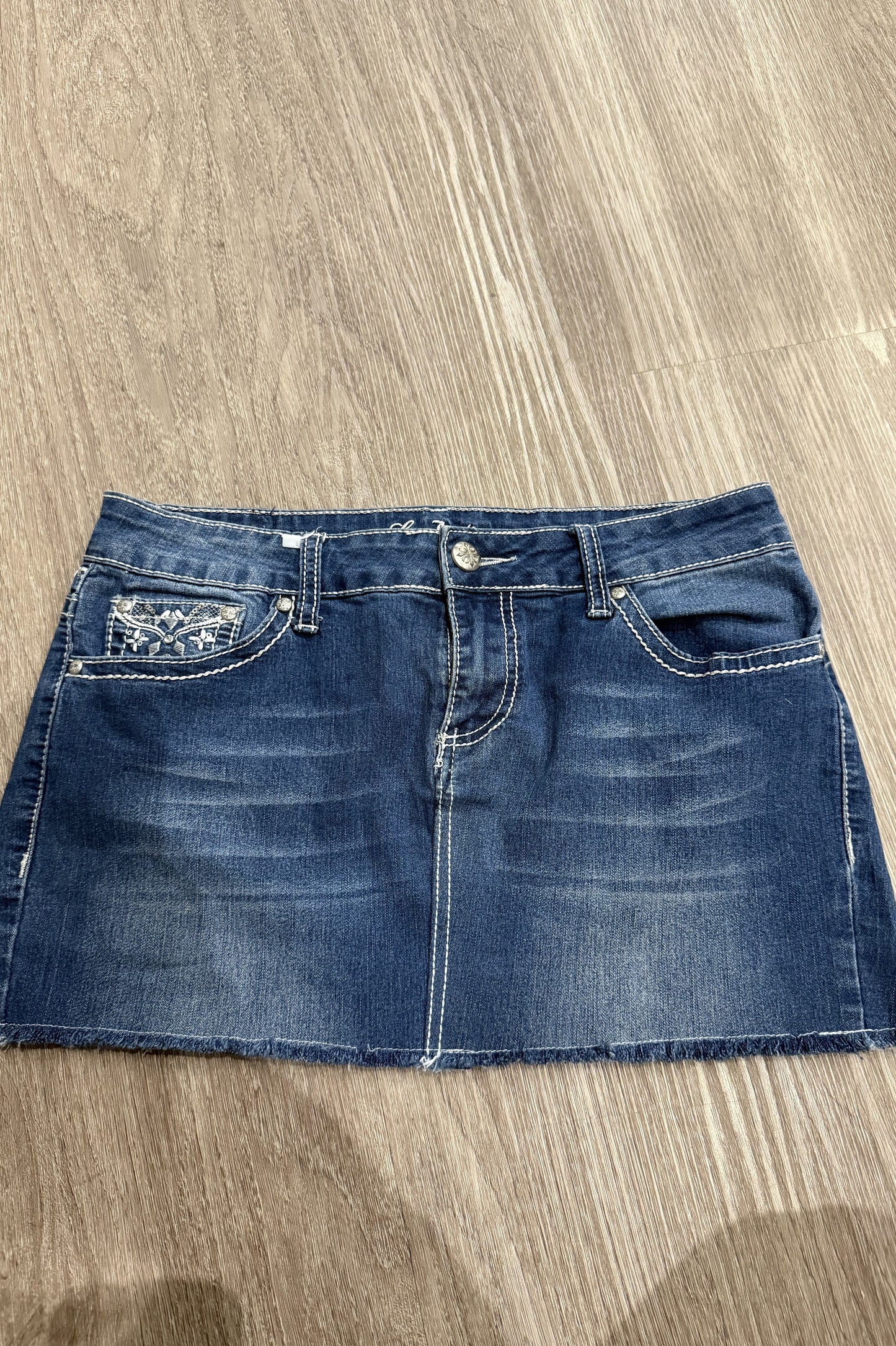 Vintage denim mini skirt embroidered sequins #3