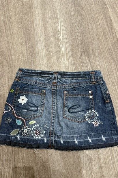 Vintage denim mini skirt embroidered #1