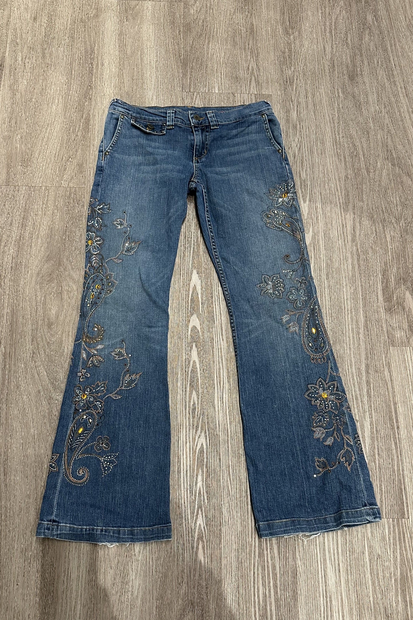 Vintage Embroidered Low Rise Bootcut X2 Floral Gem Jeans