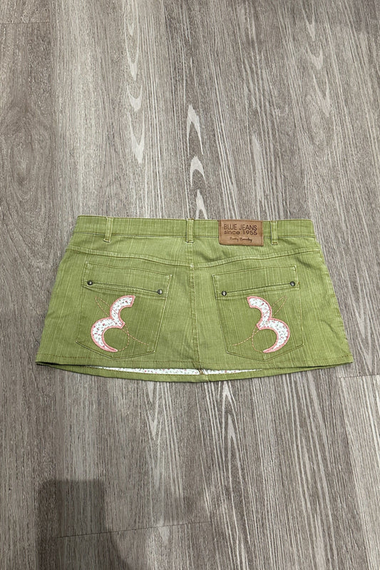 Vintage Betty Barclay Floral Denim Mini Skirt Green