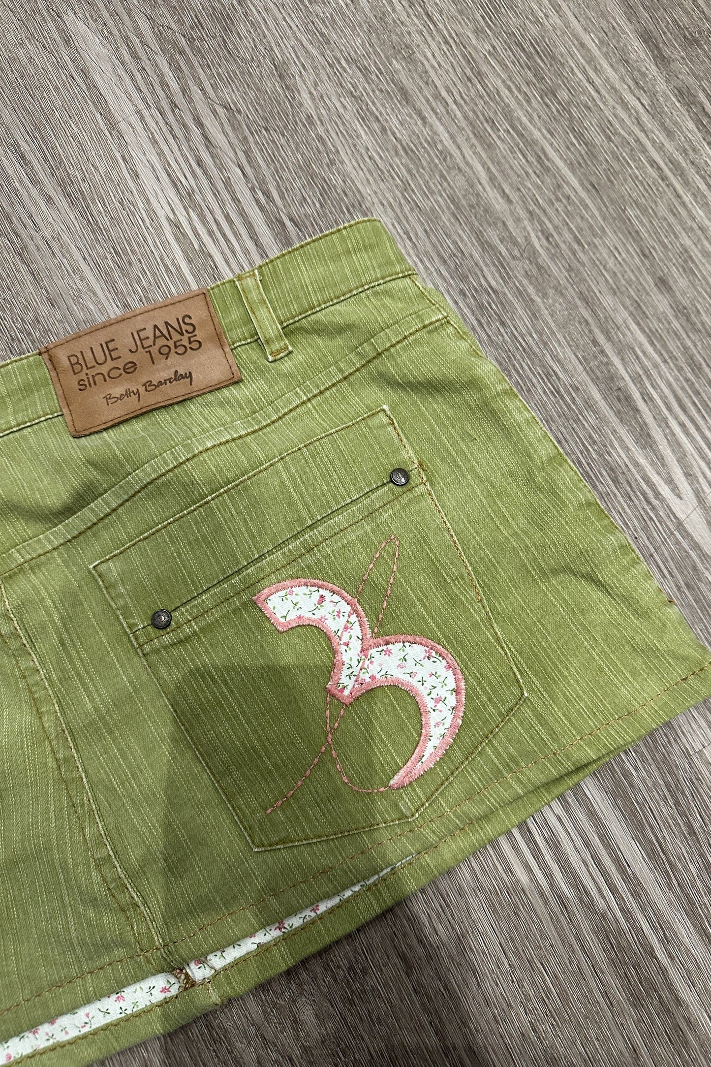 Vintage Betty Barclay Floral Denim Mini Skirt Green