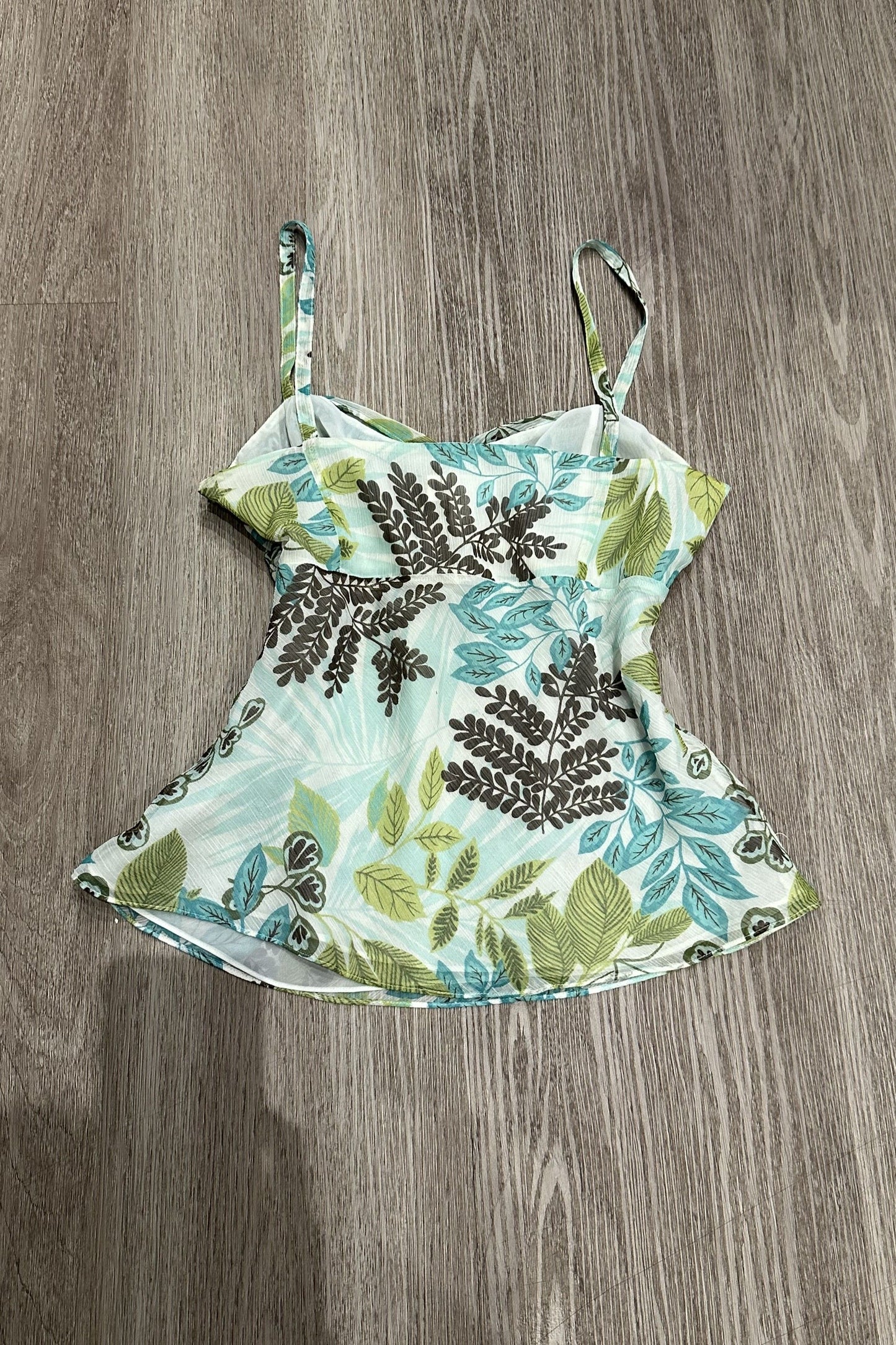 Vintage Floral Leaf LOFT Cami Top Green/Blue/White