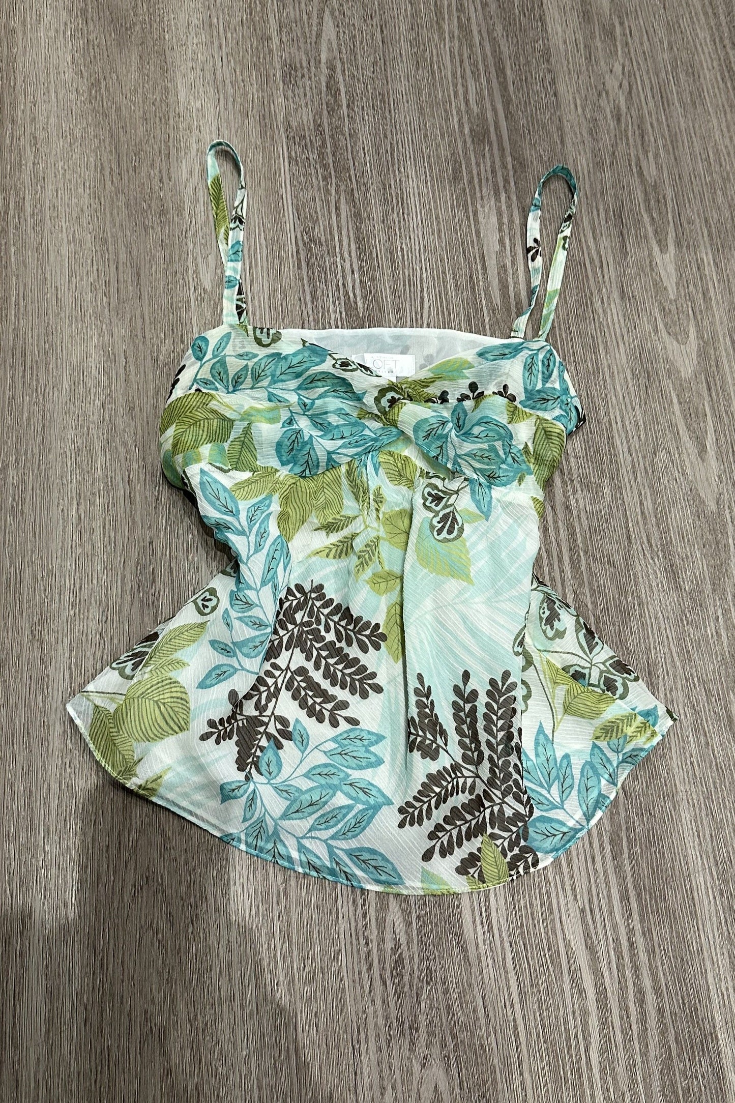 Vintage Floral Leaf LOFT Cami Top Green/Blue/White