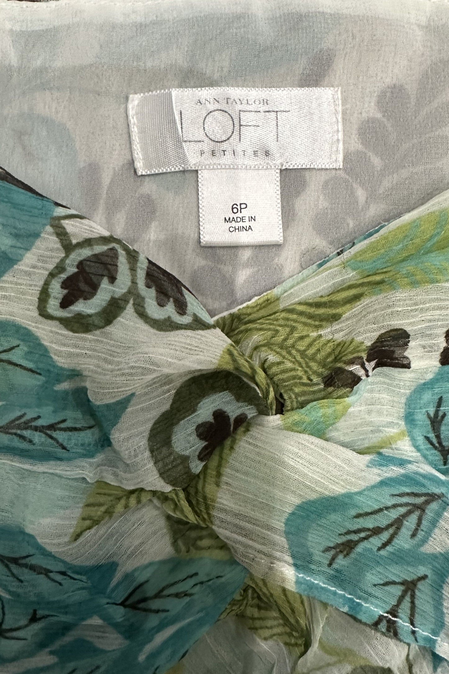 Vintage Floral Leaf LOFT Cami Top Green/Blue/White