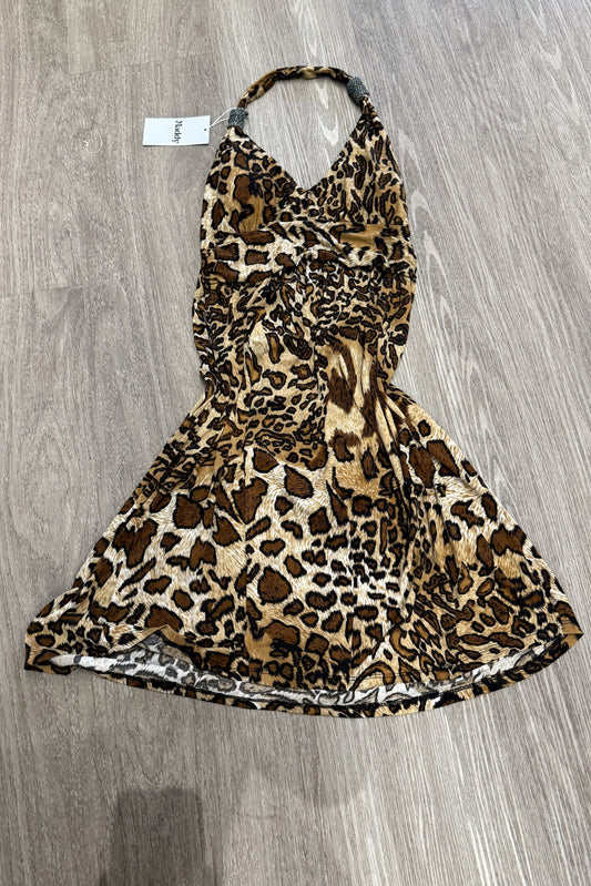 Vintage Cristinalove Leopard Print Midi Dress
