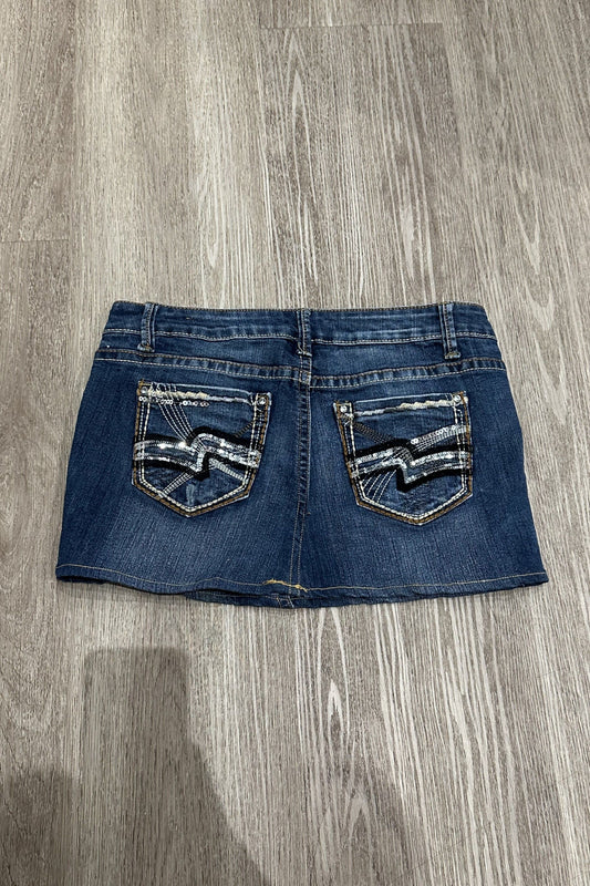 Vintage rue 21 Embroidered Sequin Denim Mini Skirt