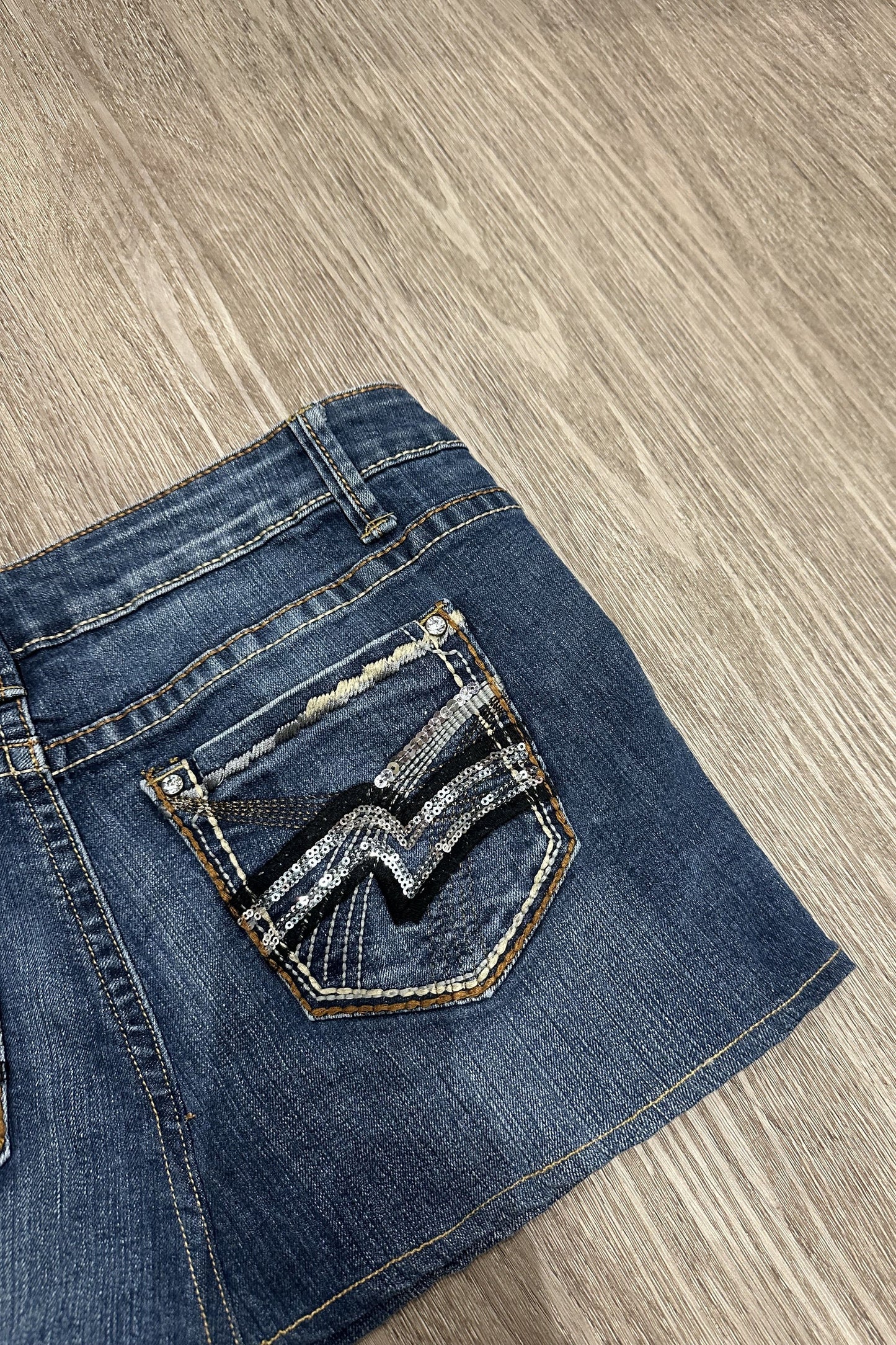 Vintage rue 21 Embroidered Sequin Denim Mini Skirt
