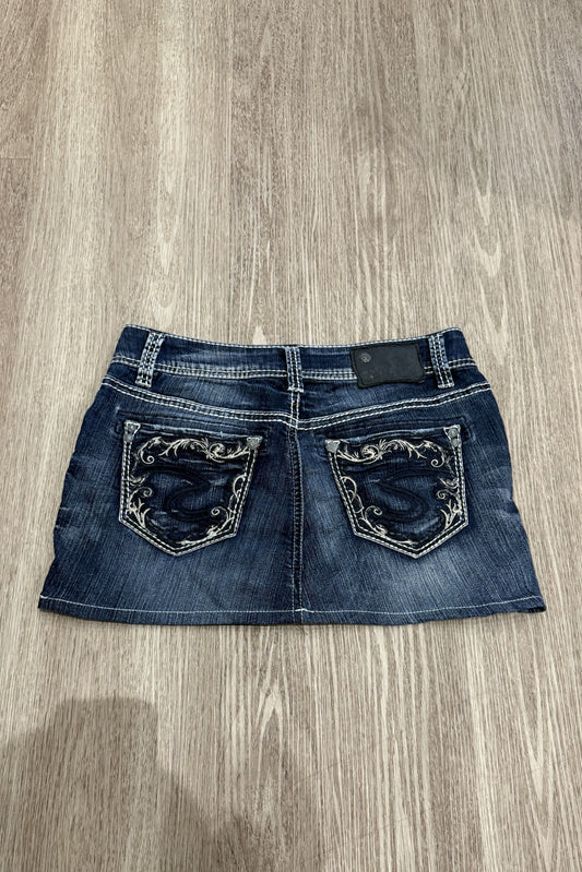 Vintage Silver Jeans Co Embroidered Denim Mini Skirt