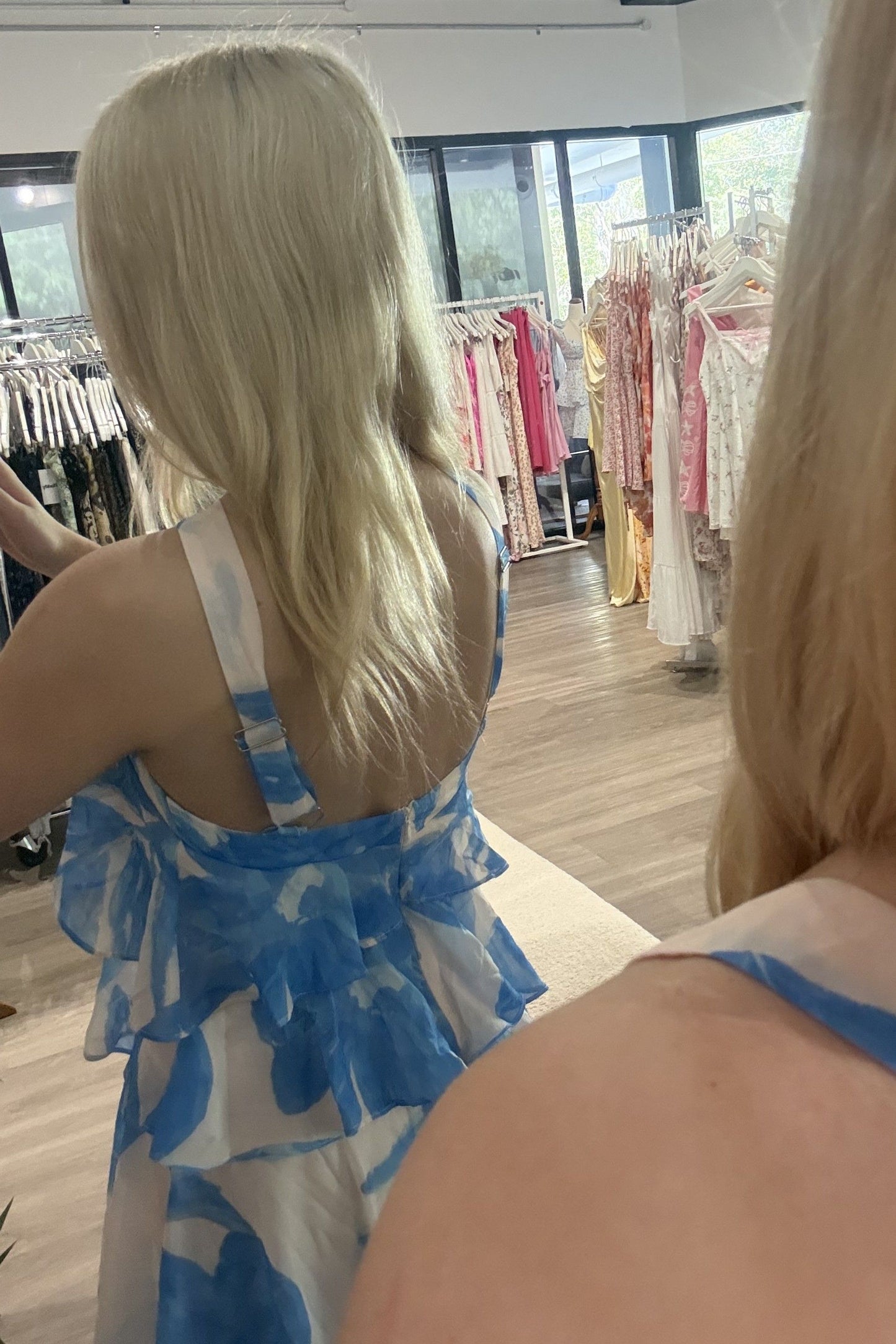 Xanthe Tiered Floral Rosette Maxi Dress Blue
