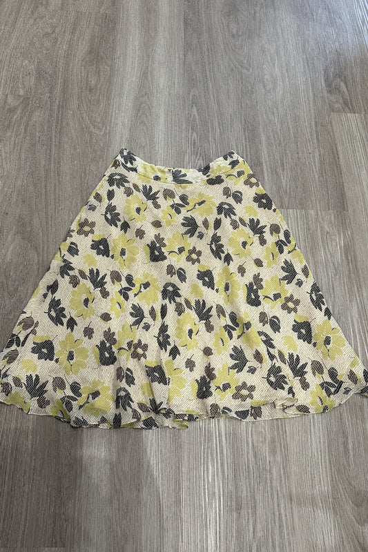 Vintage Floral Midi Skirt Yellow