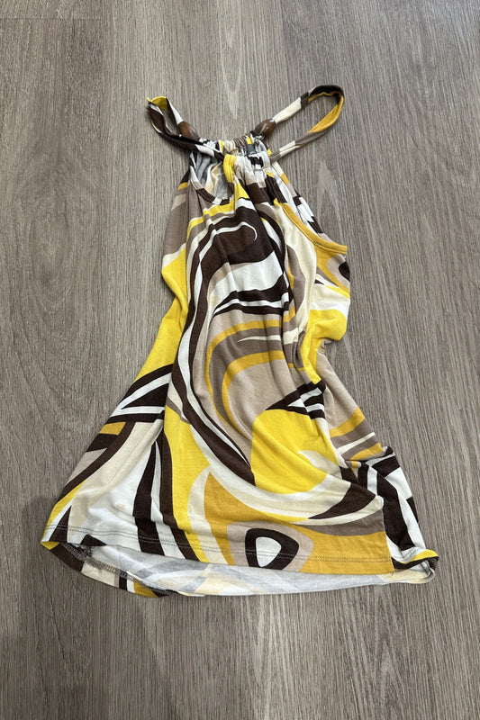Vintage Beaded Swirl Top Brown Yellow