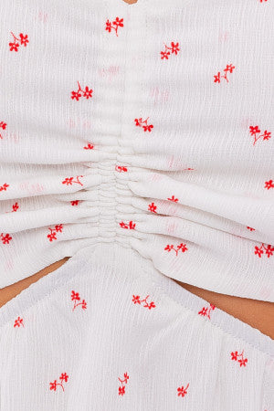 white pattern ruffle skirt mini dress 