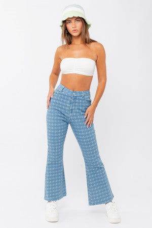 high waisted crop jeans textured denim flares